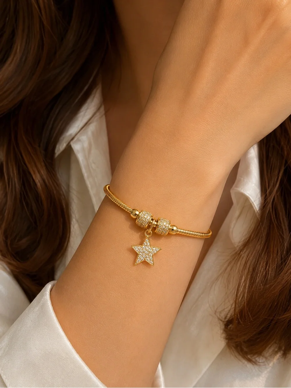 ✨ Gold Stainless Steel Star Charm Bracelet | CZ Pave Star | Magnetic Clasp ✨⭐️